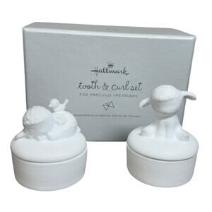 Hallmark Keepsake First Tooth & Curl‎ Set Ceramic Little Lamb Trinket Boxes 2.5"